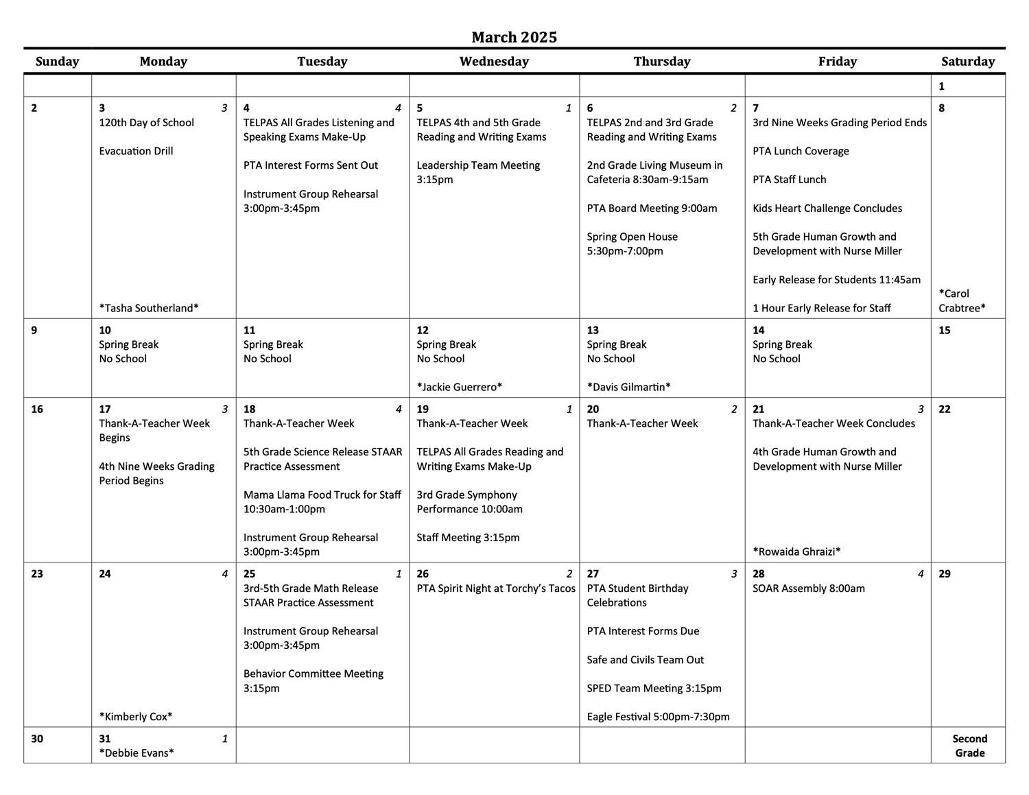 March Calendar
